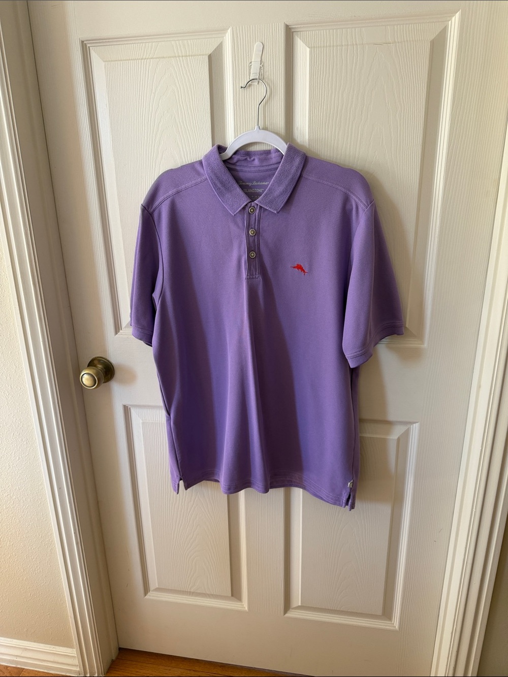 Tommy Bahama Lavender Polo with Red Fish Logo Sz L. Box30